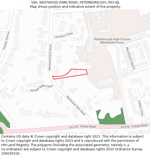 19A, WESTWOOD PARK ROAD, PETERBOROUGH, PE3 6JL: Location map and indicative extent of plot