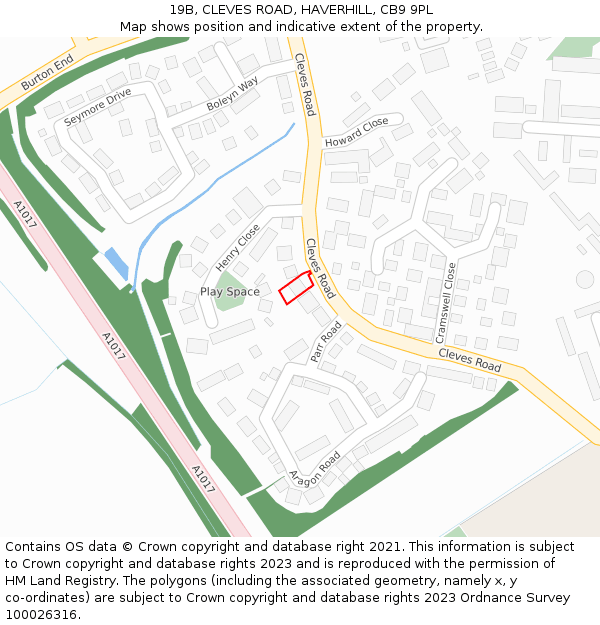 19B, CLEVES ROAD, HAVERHILL, CB9 9PL: Location map and indicative extent of plot