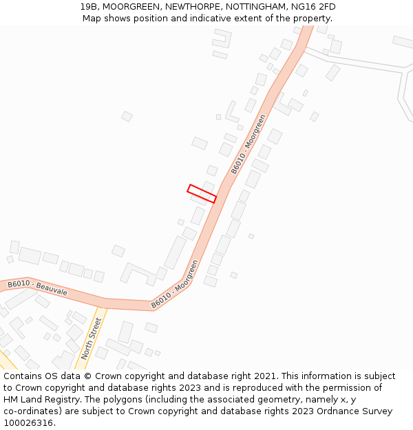 19B, MOORGREEN, NEWTHORPE, NOTTINGHAM, NG16 2FD: Location map and indicative extent of plot