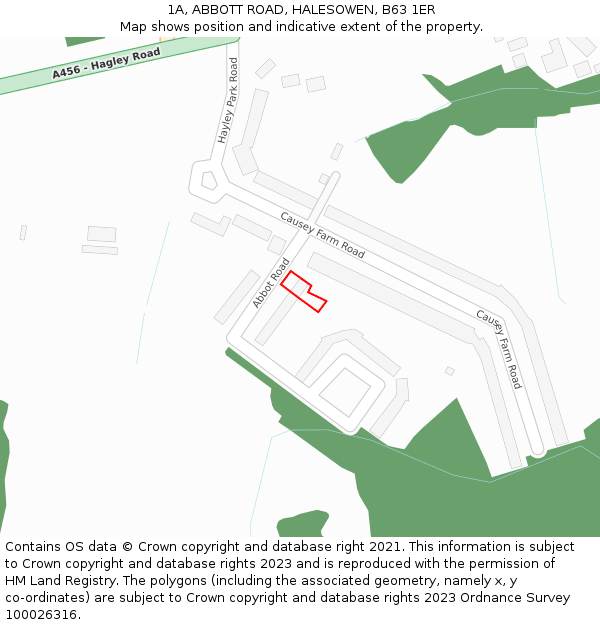 1A, ABBOTT ROAD, HALESOWEN, B63 1ER: Location map and indicative extent of plot