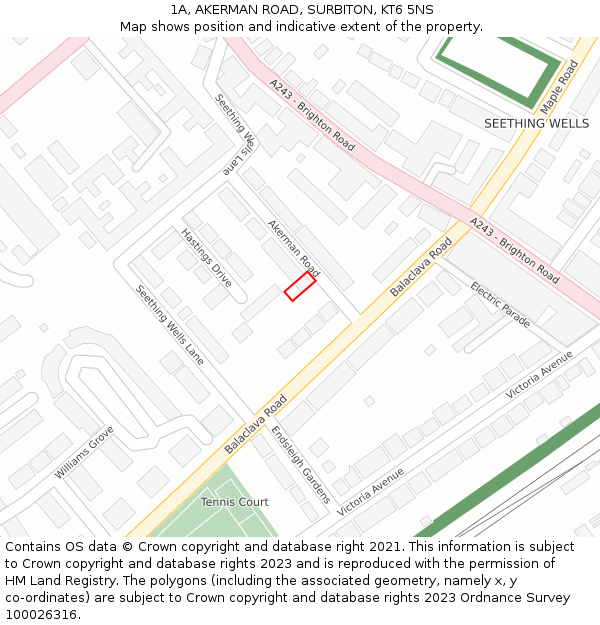 1A, AKERMAN ROAD, SURBITON, KT6 5NS: Location map and indicative extent of plot