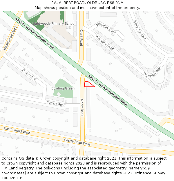 1A, ALBERT ROAD, OLDBURY, B68 0NA: Location map and indicative extent of plot