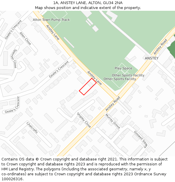 1A, ANSTEY LANE, ALTON, GU34 2NA: Location map and indicative extent of plot