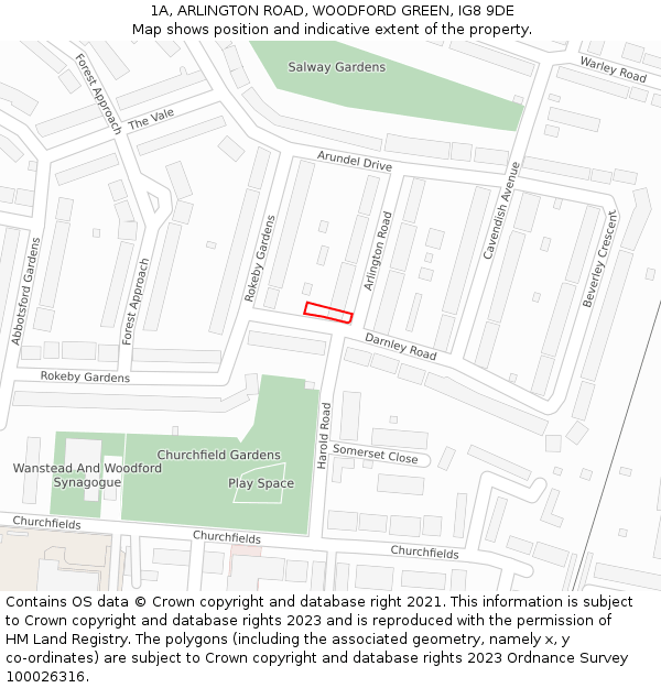 1A, ARLINGTON ROAD, WOODFORD GREEN, IG8 9DE: Location map and indicative extent of plot