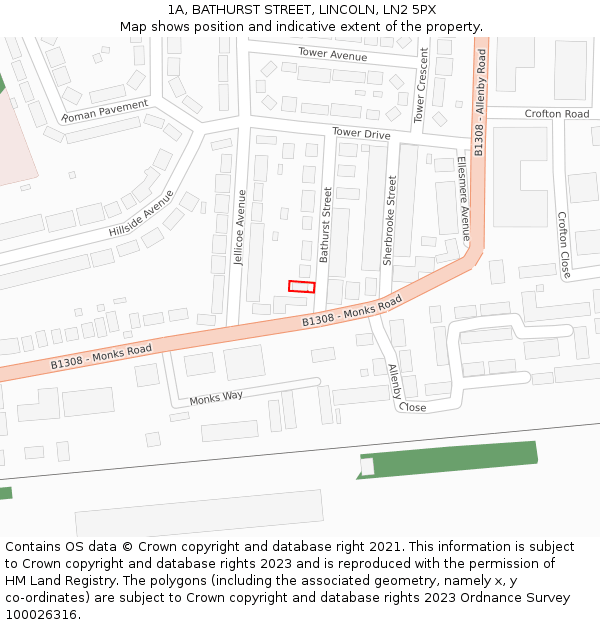 1A, BATHURST STREET, LINCOLN, LN2 5PX: Location map and indicative extent of plot