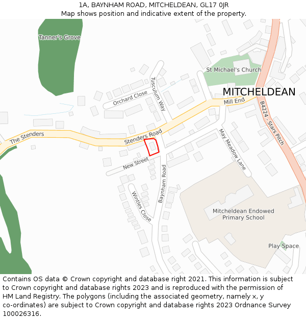1A, BAYNHAM ROAD, MITCHELDEAN, GL17 0JR: Location map and indicative extent of plot