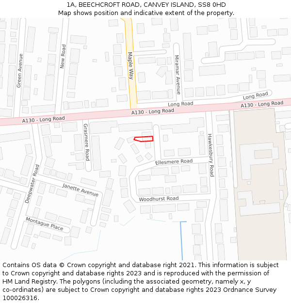 1A, BEECHCROFT ROAD, CANVEY ISLAND, SS8 0HD: Location map and indicative extent of plot
