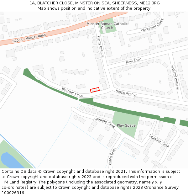 1A, BLATCHER CLOSE, MINSTER ON SEA, SHEERNESS, ME12 3PG: Location map and indicative extent of plot