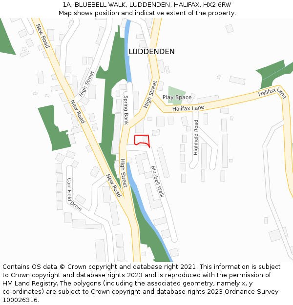 1A, BLUEBELL WALK, LUDDENDEN, HALIFAX, HX2 6RW: Location map and indicative extent of plot