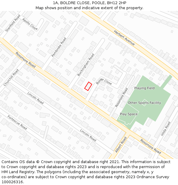1A, BOLDRE CLOSE, POOLE, BH12 2HP: Location map and indicative extent of plot