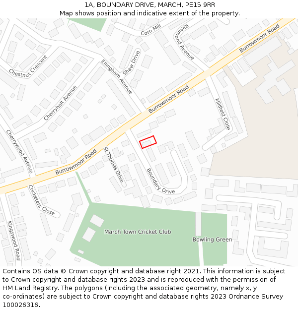 1A, BOUNDARY DRIVE, MARCH, PE15 9RR: Location map and indicative extent of plot