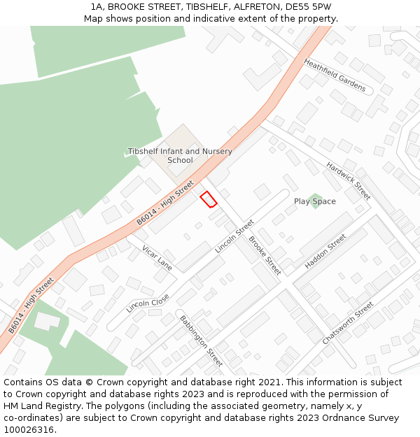 1A, BROOKE STREET, TIBSHELF, ALFRETON, DE55 5PW: Location map and indicative extent of plot