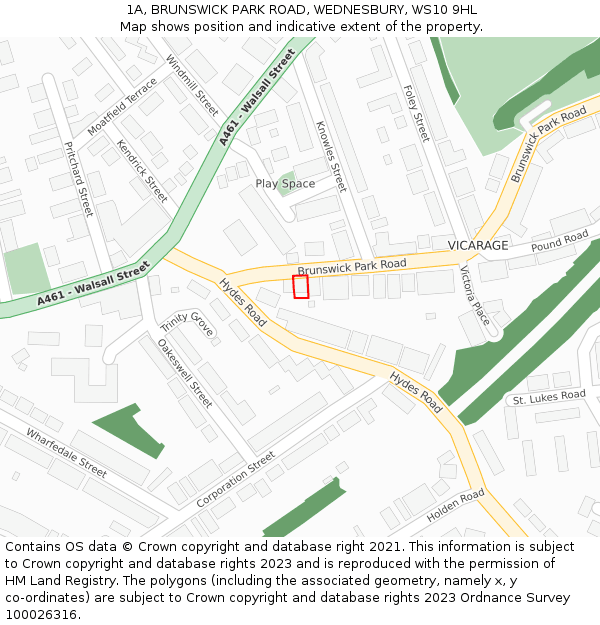1A, BRUNSWICK PARK ROAD, WEDNESBURY, WS10 9HL: Location map and indicative extent of plot