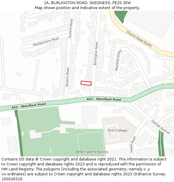 1A, BURLINGTON ROAD, SKEGNESS, PE25 2EW: Location map and indicative extent of plot
