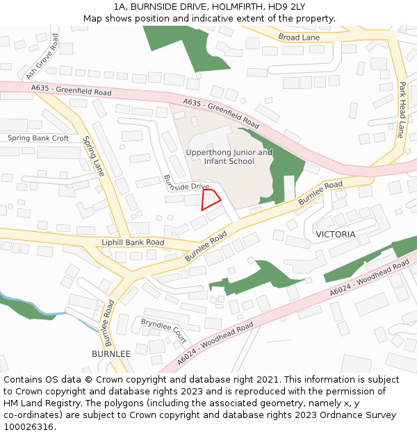 1A, BURNSIDE DRIVE, HOLMFIRTH, HD9 2LY: Location map and indicative extent of plot