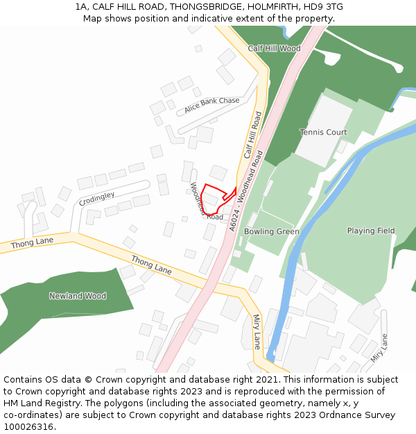 1A, CALF HILL ROAD, THONGSBRIDGE, HOLMFIRTH, HD9 3TG: Location map and indicative extent of plot
