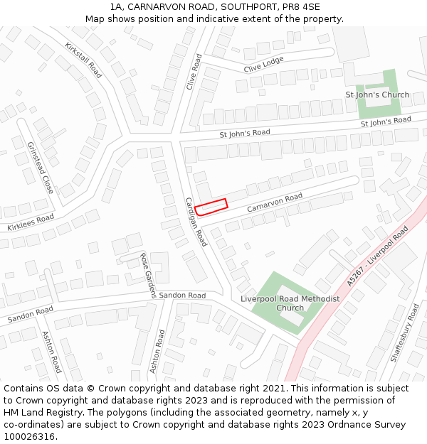 1A, CARNARVON ROAD, SOUTHPORT, PR8 4SE: Location map and indicative extent of plot