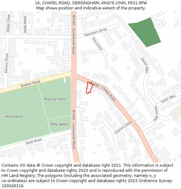 1A, CHAPEL ROAD, DERSINGHAM, KING'S LYNN, PE31 6PW: Location map and indicative extent of plot