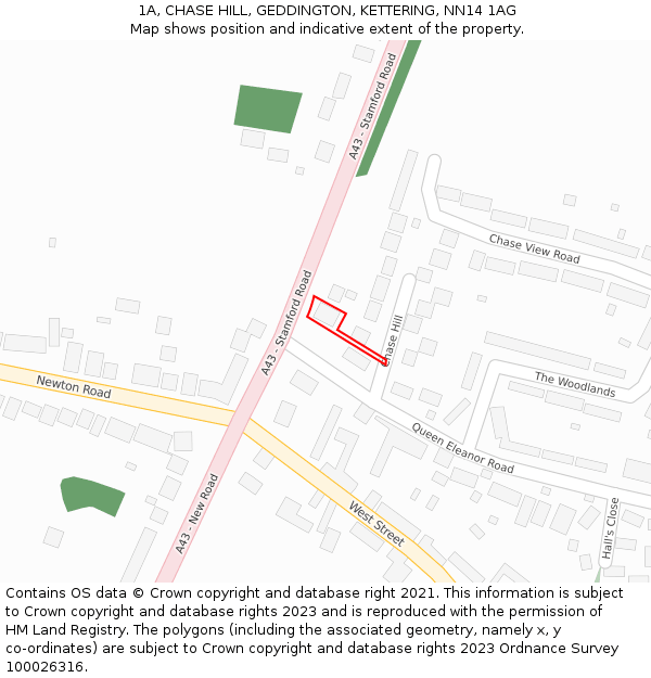 1A, CHASE HILL, GEDDINGTON, KETTERING, NN14 1AG: Location map and indicative extent of plot