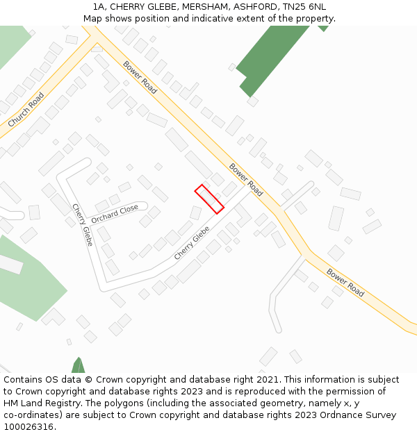 1A, CHERRY GLEBE, MERSHAM, ASHFORD, TN25 6NL: Location map and indicative extent of plot