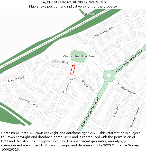 1A, CHESTER ROAD, RUGELEY, WS15 1GD: Location map and indicative extent of plot