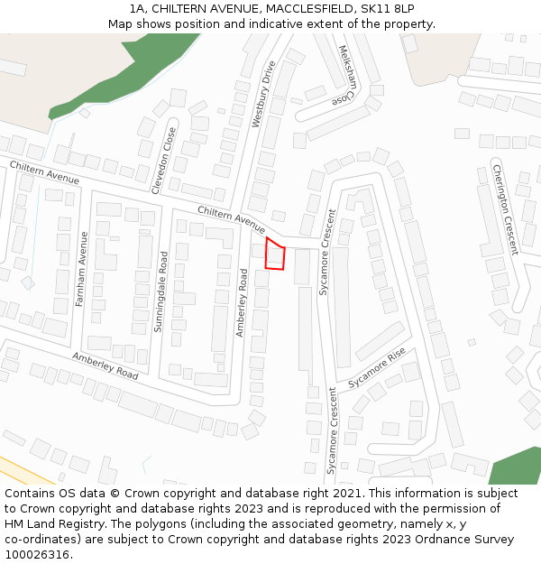 1A, CHILTERN AVENUE, MACCLESFIELD, SK11 8LP: Location map and indicative extent of plot