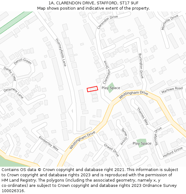 1A, CLARENDON DRIVE, STAFFORD, ST17 9UF: Location map and indicative extent of plot