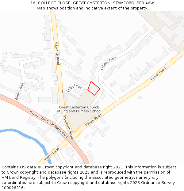 1A, COLLEGE CLOSE, GREAT CASTERTON, STAMFORD, PE9 4AW: Location map and indicative extent of plot