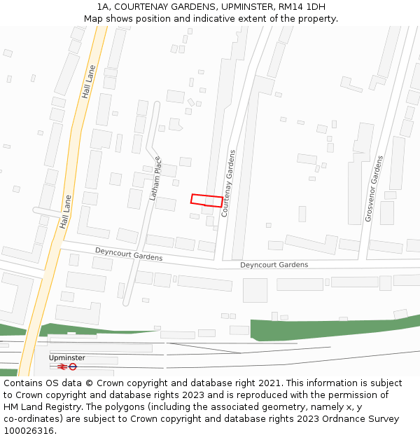 1A, COURTENAY GARDENS, UPMINSTER, RM14 1DH: Location map and indicative extent of plot