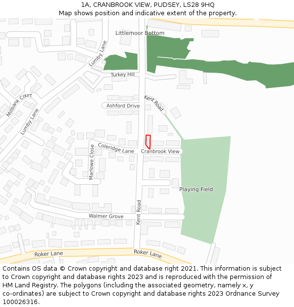 1A, CRANBROOK VIEW, PUDSEY, LS28 9HQ: Location map and indicative extent of plot