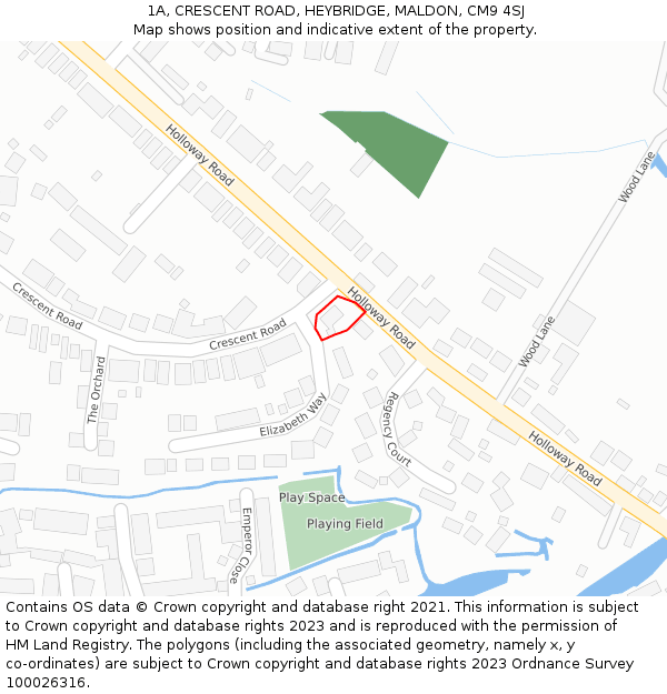1A, CRESCENT ROAD, HEYBRIDGE, MALDON, CM9 4SJ: Location map and indicative extent of plot