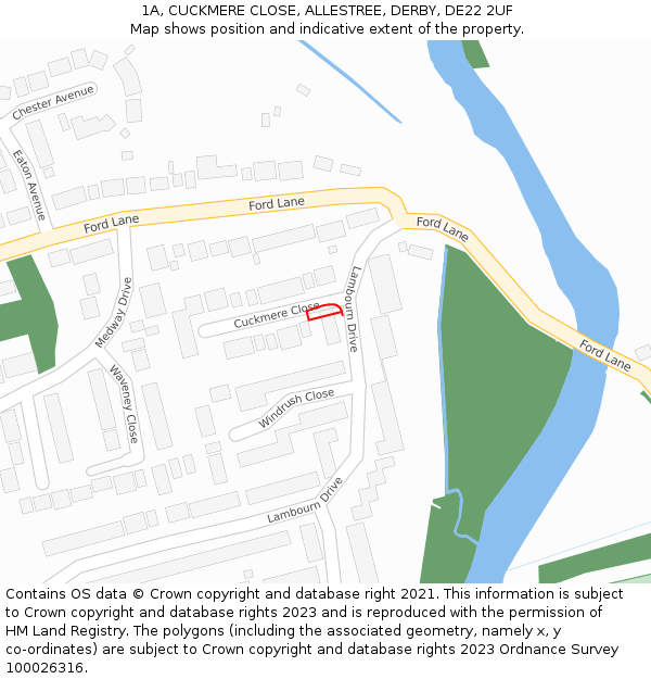 1A, CUCKMERE CLOSE, ALLESTREE, DERBY, DE22 2UF: Location map and indicative extent of plot