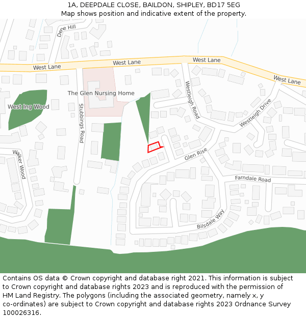 1A, DEEPDALE CLOSE, BAILDON, SHIPLEY, BD17 5EG: Location map and indicative extent of plot