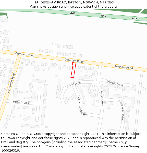 1A, DEREHAM ROAD, EASTON, NORWICH, NR9 5EG: Location map and indicative extent of plot