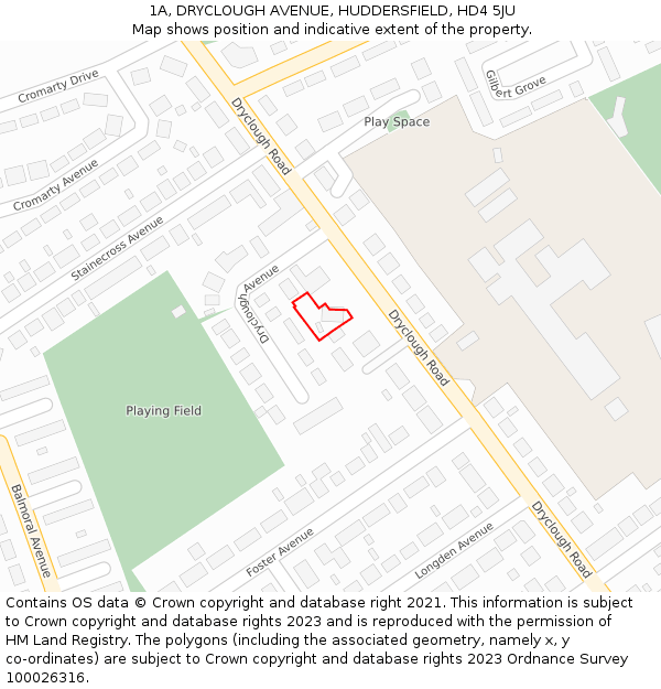 1A, DRYCLOUGH AVENUE, HUDDERSFIELD, HD4 5JU: Location map and indicative extent of plot