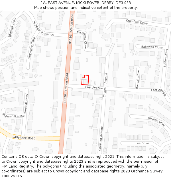 1A, EAST AVENUE, MICKLEOVER, DERBY, DE3 9FR: Location map and indicative extent of plot