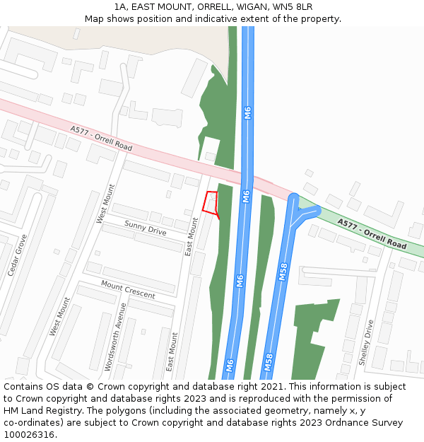 1A, EAST MOUNT, ORRELL, WIGAN, WN5 8LR: Location map and indicative extent of plot