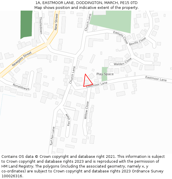 1A, EASTMOOR LANE, DODDINGTON, MARCH, PE15 0TD: Location map and indicative extent of plot