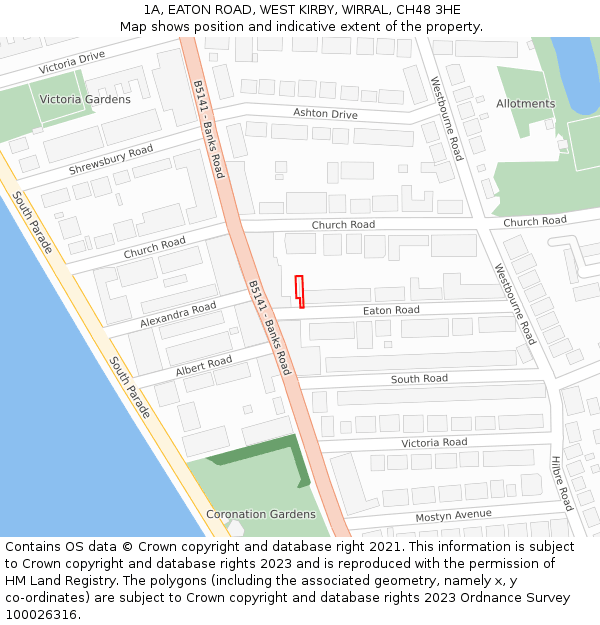 1A, EATON ROAD, WEST KIRBY, WIRRAL, CH48 3HE: Location map and indicative extent of plot