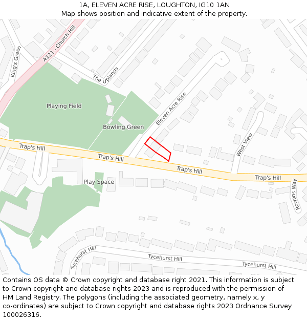 1A, ELEVEN ACRE RISE, LOUGHTON, IG10 1AN: Location map and indicative extent of plot