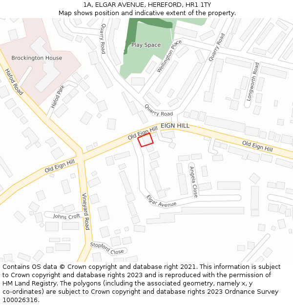 1A, ELGAR AVENUE, HEREFORD, HR1 1TY: Location map and indicative extent of plot
