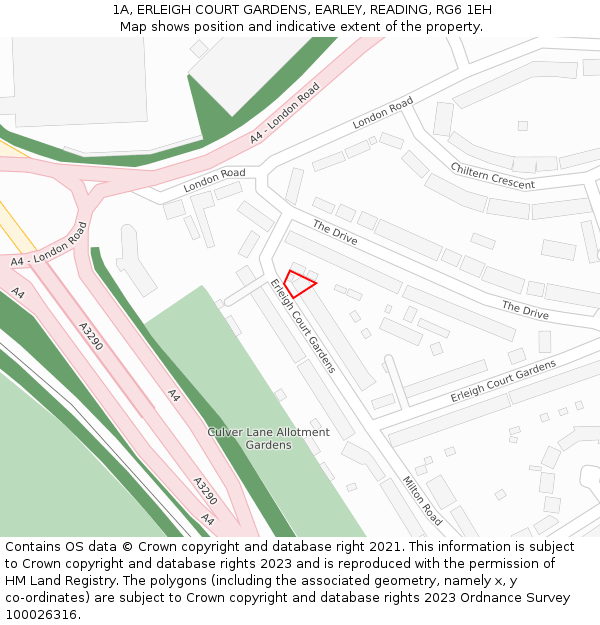 1A, ERLEIGH COURT GARDENS, EARLEY, READING, RG6 1EH: Location map and indicative extent of plot