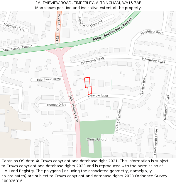 1A, FAIRVIEW ROAD, TIMPERLEY, ALTRINCHAM, WA15 7AR: Location map and indicative extent of plot