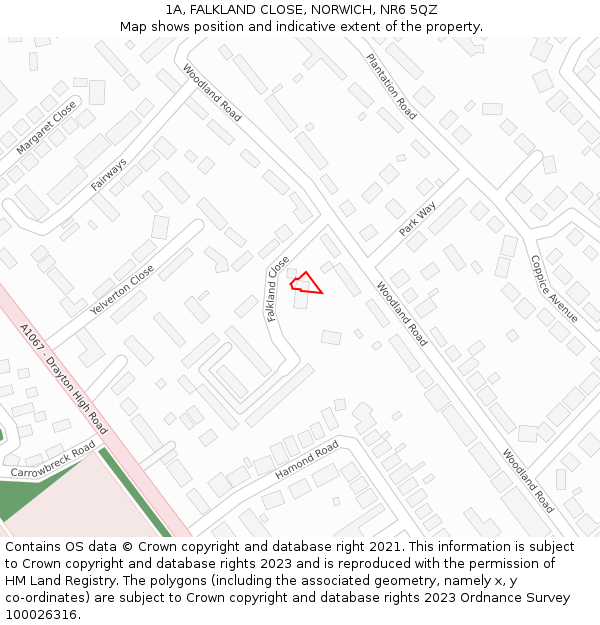 1A, FALKLAND CLOSE, NORWICH, NR6 5QZ: Location map and indicative extent of plot
