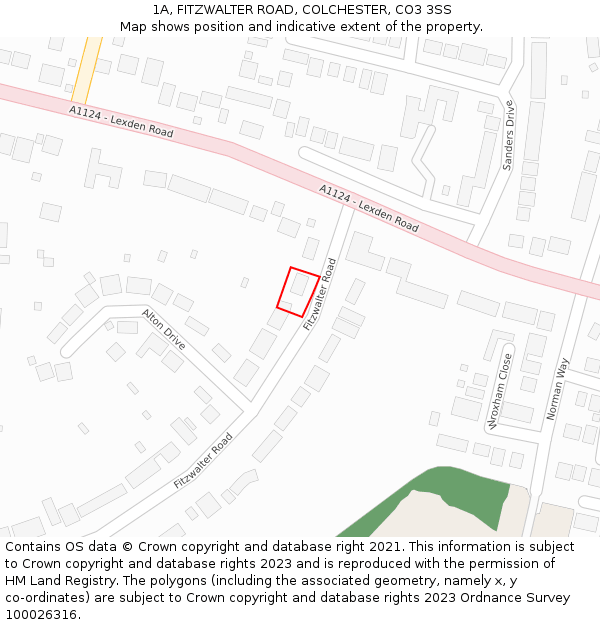 1A, FITZWALTER ROAD, COLCHESTER, CO3 3SS: Location map and indicative extent of plot