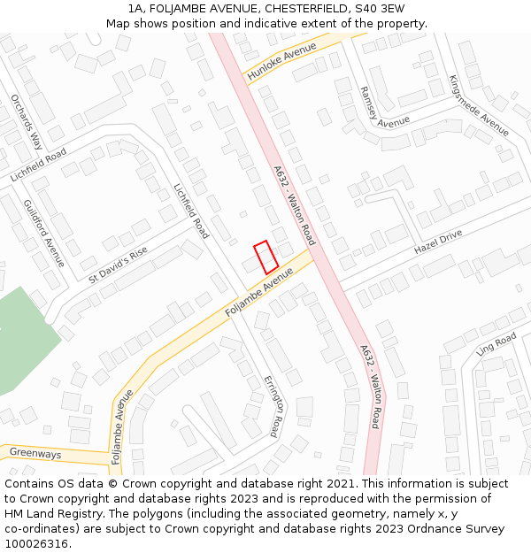 1A, FOLJAMBE AVENUE, CHESTERFIELD, S40 3EW: Location map and indicative extent of plot
