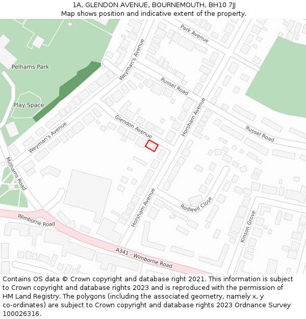 1A, GLENDON AVENUE, BOURNEMOUTH, BH10 7JJ: Location map and indicative extent of plot