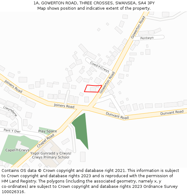 1A, GOWERTON ROAD, THREE CROSSES, SWANSEA, SA4 3PY: Location map and indicative extent of plot