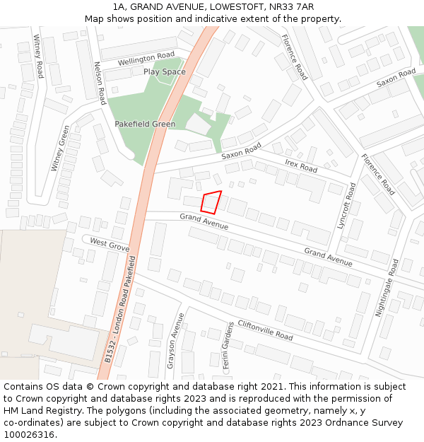 1A, GRAND AVENUE, LOWESTOFT, NR33 7AR: Location map and indicative extent of plot