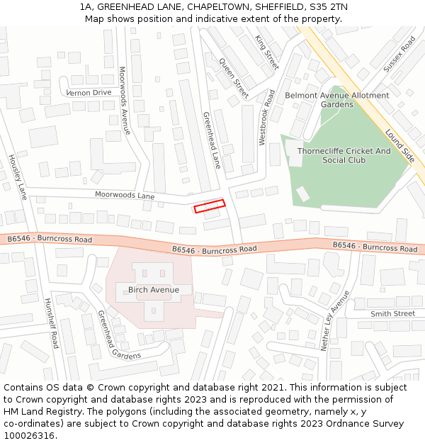 1A, GREENHEAD LANE, CHAPELTOWN, SHEFFIELD, S35 2TN: Location map and indicative extent of plot